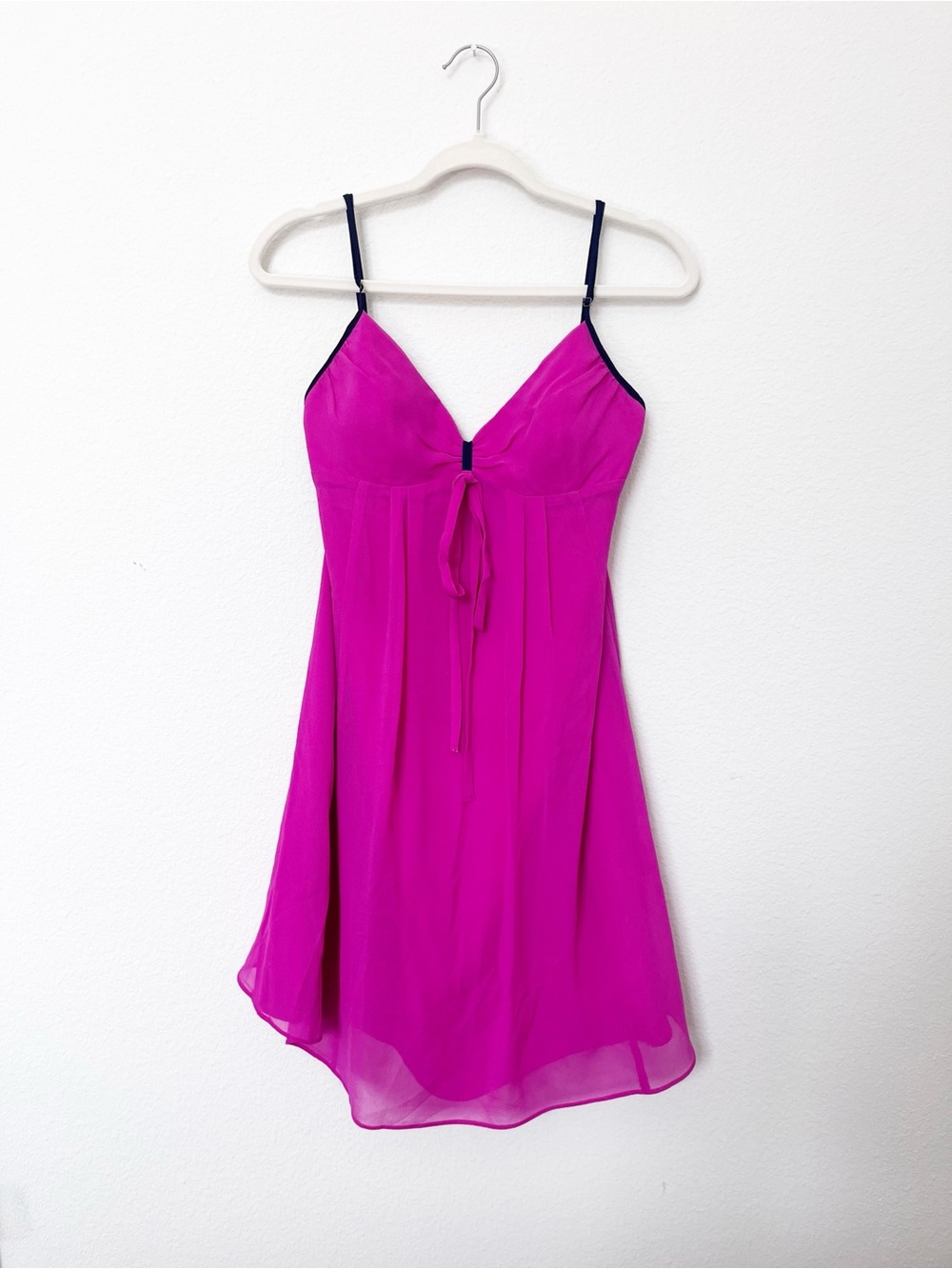 Ted Baker London Silk Fuchsia Y2K Slip Mini Dress Pink Navy Trim Size 2